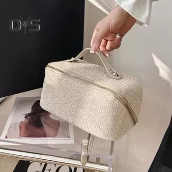 Косметичка с ручкой, блестящая поверхность, съемный дизайн, застежка-молния, большая вместимость, водонепроницаемая дорожная косметичка для кистей по уходу за кожей чёрный