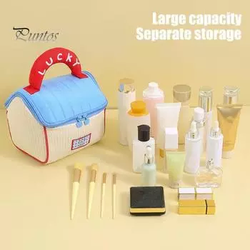 Косметичка с ручкой, большая вместимость, застежка-молния, водонепроницаемая косметичка, эстетичная дорожная сумка для туалетных принадлежностей синий