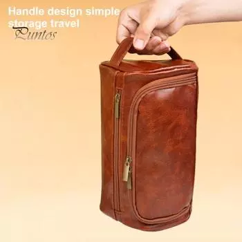 Косметичка с ручкой, водонепроницаемая искусственная кожа, застежка-молния, портативная, вместительная, многофункциональная косметичка с поворотным крючком для удобного подвешивания коричневый