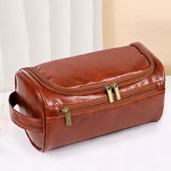 Косметичка с ручкой, водонепроницаемая, из искусственной кожи, застежка-молния, портативная, большой емкости, многофункциональная коричневый