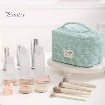 Косметичка с сетчатым карманом для хранения кистей для макияжа, вместительная застежка-молния, органайзер для туалетных принадлежностей с ручкой для путешествий, домашнего офиса зелёный