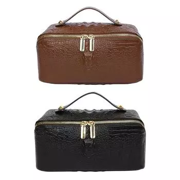 Косметичка с узором под змеиную кожу, органайзер для косметики из искусственной кожи, сумка для хранения с ручкой, сумка для средств по уходу за кожей большой емкости для женщин и девочек коричневый