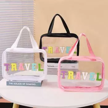 Косметичка с вышитым алфавитом, прозрачная ПВХ-сумка для туалетных принадлежностей, большая вместительная пляжная сумка, дорожная сумка для хранения белый