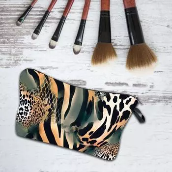 Косметичка с застежкой-молнией и отверстием для подвешивания, полиэстер, леопардовый принт, большая емкость для туалетных принадлежностей 1