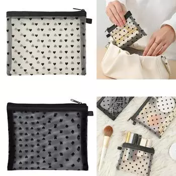 Косметичка сетчатая косметичка большая вместительная косметичка для хранения дорожная сумочка для личной гигиены помады кисточки M чёрный