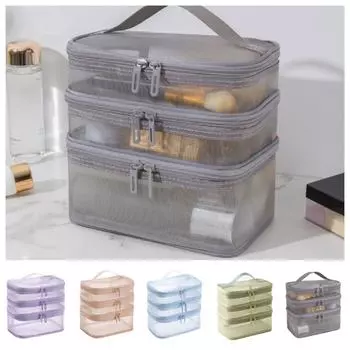 Косметичка Сетчатые косметички 1/2/3 слоя Органайзер для туалетных принадлежностей Сумка Дорожная Purple-2 Layers