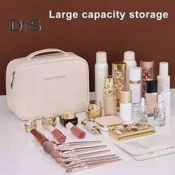 Косметичка со съемным отделением для кистей для макияжа, вместительная, с несколькими отделениями, водонепроницаемая застежка-молния, органайзер для косметики для путешествий, деловых поездок чёрный