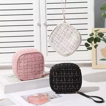 Косметичка Сумка для хранения Ремешок на запястье Большая вместительная застежка-молния Губная помада Тампон Телефон Сумка для хранения монет Сумка для туалетных принадлежностей Дорожная косметичка на открытом воздухе чёрный