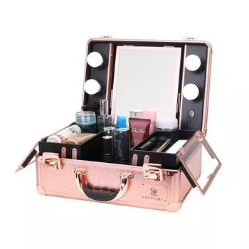 Косметичка Susire с зеркалом, туалетный столик, розовый, золотой, симпатичный, портативный, легкий, мини-комод, настольная косметичка, профессиональная, большой емкости, косметичка розового золота