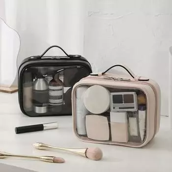 Косметичка Видимая большая вместительная застежка-молния с ручкой Дорожная сумка для хранения косметики Товары для дома розовый