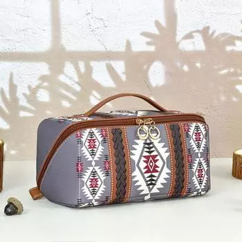 Косметичка в стиле бохо для женщин из искусственной кожи, повседневная косметичка-органайзер в цветных блоках светло-фиолетовый