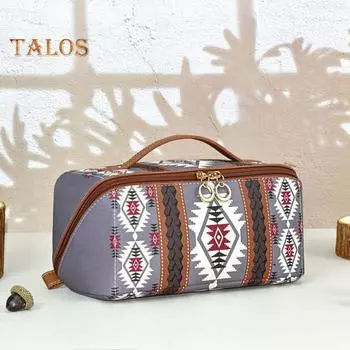 Косметичка в стиле бохо для женщин из искусственной кожи, повседневная косметичка с цветными блоками, органайзер для косметики для путешествий, ежедневного использования на выходных кофейный