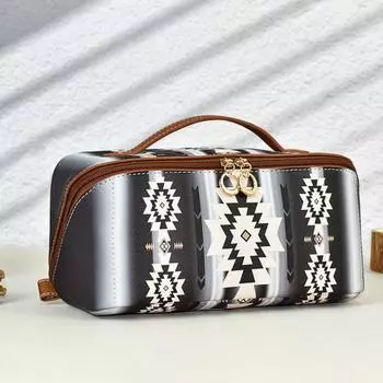 Косметичка в стиле бохо из искусственной кожи, цветной органайзер для макияжа, косметичка для туалетных принадлежностей для женщин, дорожная косметичка света кофе