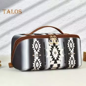 Косметичка в стиле бохо из искусственной кожи, цветной органайзер для макияжа, косметичка для туалетных принадлежностей для женщин, для путешествий, ежедневного использования красный