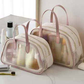 Косметичка, водонепроницаемая, с застежкой-молнией, большая вместимость, с отделением для сухой и влажной косметики, прозрачная сумка для мытья туалетных принадлежностей, дорожный аксессуар L розовый