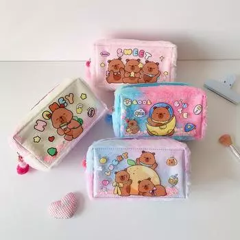 Косметика Хранение Capybara Плюшевая сумка для ручек Плюшевый ПВХ Capybara Плюшевый пенал для карандашей Школьный