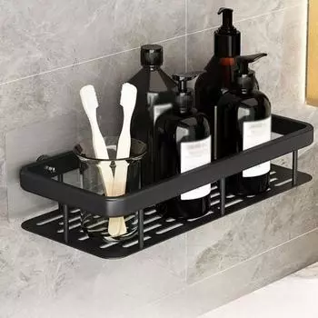 Космическая алюминиевая черная прямоугольная стеллаж для хранения для кухни и ванной комнаты, готовая к использованию стеллаж для хранения без перфорации чёрный