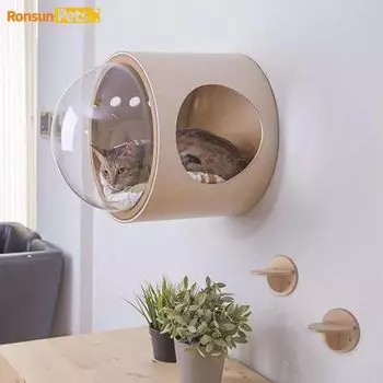 Космическая капсула, гнездо для кошек, полностью закрытая подвесная стена, прозрачная крышка, платформа для лазания и когтеточки, игрушки для животных, товары для животных
