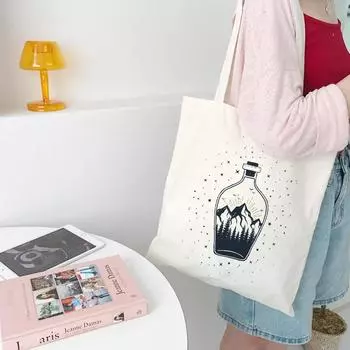 Космическая вера Харадзюку Красивые сумки через плечо из холста Модные сумки с мультяшным принтом Большая повседневная сумка для покупок Кошелек Ulzzang 24*26cm