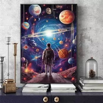 Космические путешествия Астронавт Красочная Вселенная Планеты Мир Холст Картины Плакаты Печать Гостиная Спальня Настенные Художественные Фотографии Современный Домашний Декор Куадрос 20x30cm No Frame белый