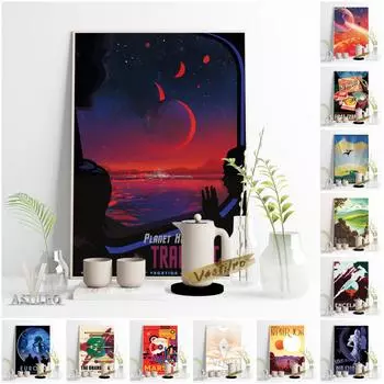 Космические путешествия, винтажное искусство, абстрактная иллюстрация, принт, постер, Вселенная, приключения, пейзаж, холст, картина, настенная картина, домашний декор 21cm30cm NoFrame