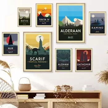 Космические войны художественные принты планета Татуин Хот Эндор туристические плакаты холст живопись минимальные настенные панно из фильмов для мальчиков декор комнаты 21x30cm No Framed белый