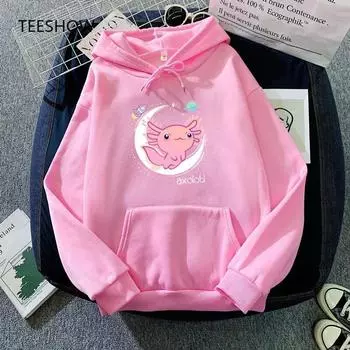 Космический Аксолотль Kawaii Толстовки Пастельные Гот Япония Аниме Комикс WoУнисекс Толстовка С Капюшоном Флис Теплая Уличная Одежда Одежда Унисекс L
