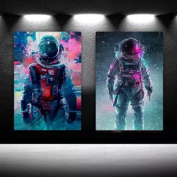 Космический Человек Астронавт Городское Искусство Абстрактные Граффити Плакаты Настенные Отпечатки На Холсте Современная Фэнтезийная Фигура Картина Гостиная Домашний Декор 21x30cm No Framed белый
