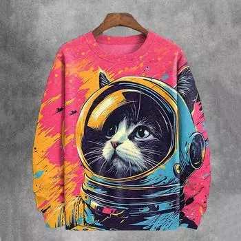 Космический кот 3D Печатные толстовки для мужчин Толстовка Повседневная футболка с длинным рукавом Осенняя мода Мужская одежда Большие размеры Женские толстовки Топы S