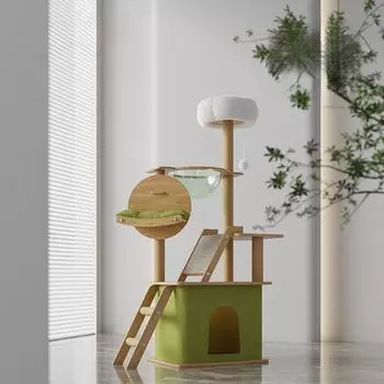 Космическое кошачье дерево для больших кошек. Башня для лазания для высоких кошек для домашних кошек с деревянным гамаком для кошек и когтеточкой. M
