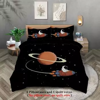 Космонавт 3D Цифровая печать Полиэстер Комплект из трех предметов Пододеяльник Постельное белье Пододеяльник Наволочка 135x200cm