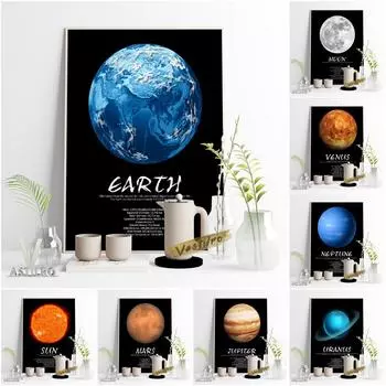 Космос Галактика плакат Земля Луна Венера Нептун Солнце Марс Юпитер Уран украшение детской комнаты 21cm30cm NoFrame