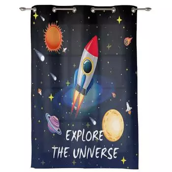 Космос Вселенная Планета Ракета Кухонные Шторы Предметы Декора Для Спальни Шторы Панели Окна Шторы для Гостиной 135W x 60H(cm)