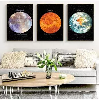 Космос Земля Луна Венера Солнце Сатурн Плакаты и принты Планета Настенная живопись Холст Картина Современная картина для гостиной Домашний декор 21x30cm No Framed