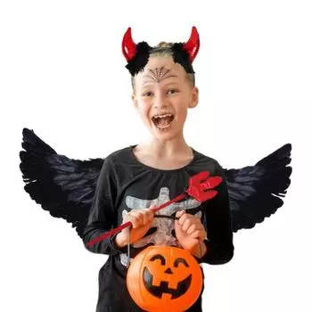 Косплей ангельские крылья для детей, набор крыльев ангела с повязкой на голову и волшебной палочкой, искусственные перья, ангельские крылья для косплея на Хэллоуин A