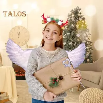 Косплей ангельские крылья для детей, набор крыльев ангела с повязкой на голову и волшебной палочкой, искусственные перья, ангельские крылья для косплея на Хэллоуин A