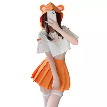 Косплей Аниме Сексуальная Милая Оранжевая Матросская Форма Хомяк Косплей Короткий Рукав Плиссированная Юбка Пупок Милый Плащ Нижнее Белье Женское Белье Взрослых Женщин День Любовника