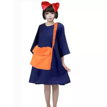 Косплей Хэллоуин Взрослый Ведьма Цельный Костюм Цельный Один Размер Сумка с Повязкой На Голову Служба Доставки Девочек Темно-Синий [DERAYEE] Kiki s тёмно-синий