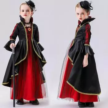 Косплей костюм для девочек возраст 4-12 лет вампир косплей ведьма принцесса костюм Хэллоуин детский карнавал вечеринка 120