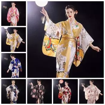 Косплей Костюм Сакура Девушка Кимоно Платье Цветочный Принт Японский Стиль Юката Халат Гейша Style 8