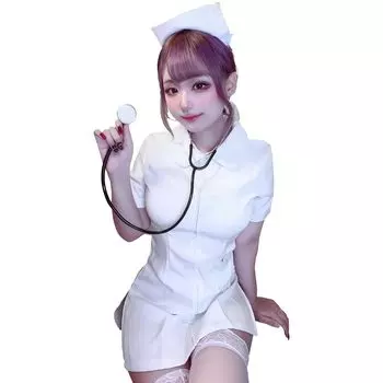 Косплей медсестры Хэллоуин Стетоскоп Сетчатые чулки Сексуальный костюм Наряд [EVOLUTER] Женский (Белый XL)