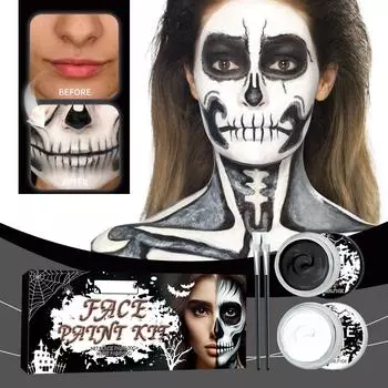 Косплей на Хэллоуин, черная + белая краска для лица и тела, набор для макияжа со спецэффектами, набор для взрослых, краска для лица с полным покрытием 20 г*2
