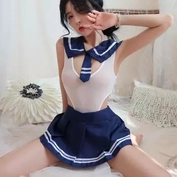 Косплей Нижнее белье Костюм Школьница Форма Женщины Обнажение живота Обтягивающая блузка JK Плиссированная юбка Порно Студентка Cos Аниме One Size