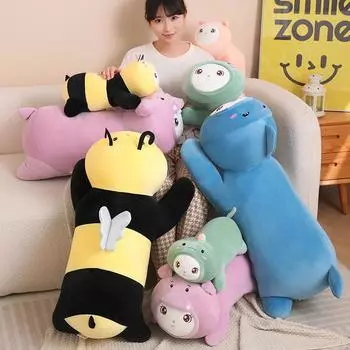 Косплей пчела бегемот динозавр свинья мультфильм лежащий кролик кукла плюшевая игрушка мягкая с капюшоном белый розовый синий плюшевый плюшевый подарок 40cm