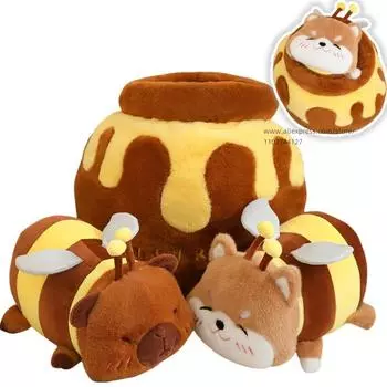 Косплей Пчела Капибара, плюшевая игрушка, мягкая банка с медом, собака Шиба-ину, Plusie, уникальные игрушки для детей, подарок на день рождения about 30-35cm