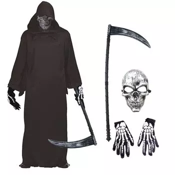 Косплей Плащ Мрачного Жнеца Косплей Маска Мрачного Жнеца Косплей Косплей Маска Коса Хэллоуин Реквизит Череп Скелет Маска Ужасов Набор Костюмов Особняк с Привидениями