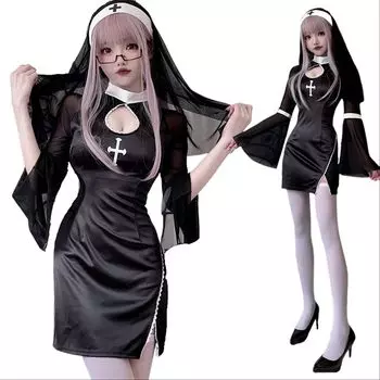 Косплей сестрички сексуальный костюм монахини открытая грудь костюм на Хэллоуин девственница святой монах цельный обтягивающий облегающий аниме игра [R-Dream] женский (Средний размер)