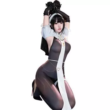 Косплей Сексуальная Эротика Сестра Экстремальный Черный Белый Прозрачный Крест Сестра Косплей Полное Тело Колготки Воздержание Святой Хор Церковь Пастор Искушение