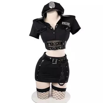 Косплей Сексуальная Полицейская Дама Полицейское Нижнее Белье Костюм Милый Стиль ВМС Униформа Бондаж Обтягивающий Костюм Маскировка Мини Пупок Выставлен Один Размер Подходит Большинству Шляп