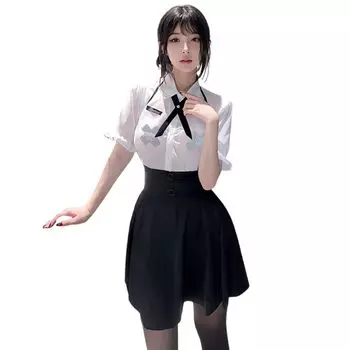 Косплей сексуальная секретарша учительница OL прозрачная юбка длинный рукав экстремально эротическая милая униформа дамы соблазнение один размер подходит большинству сосков комплект из 6 предметов